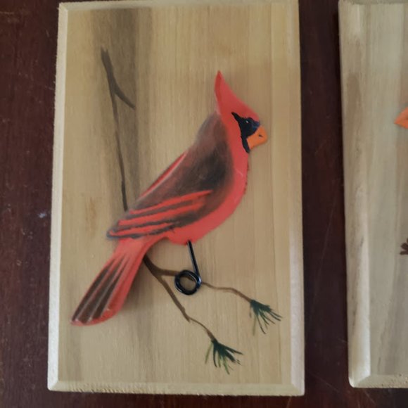 Jonathan Jones Wood Carvings Hand Carved Cardinal Bird Male Female Pair 2pc Vtg - Picture 2 of 16